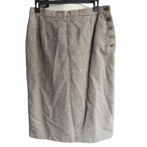 Vtg 80s Wool Blend Pencil Skirt Brown Check Sz 14 Old Money Preppy Prep